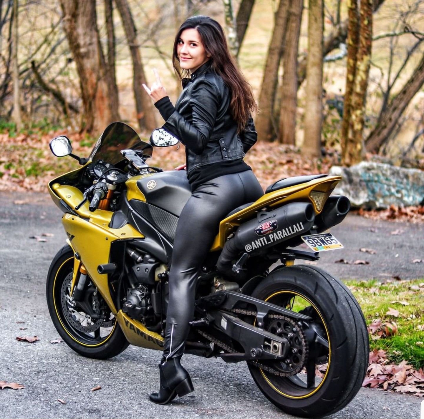 Sexy girl Brunettes on a motorcycle in Virginia Beach