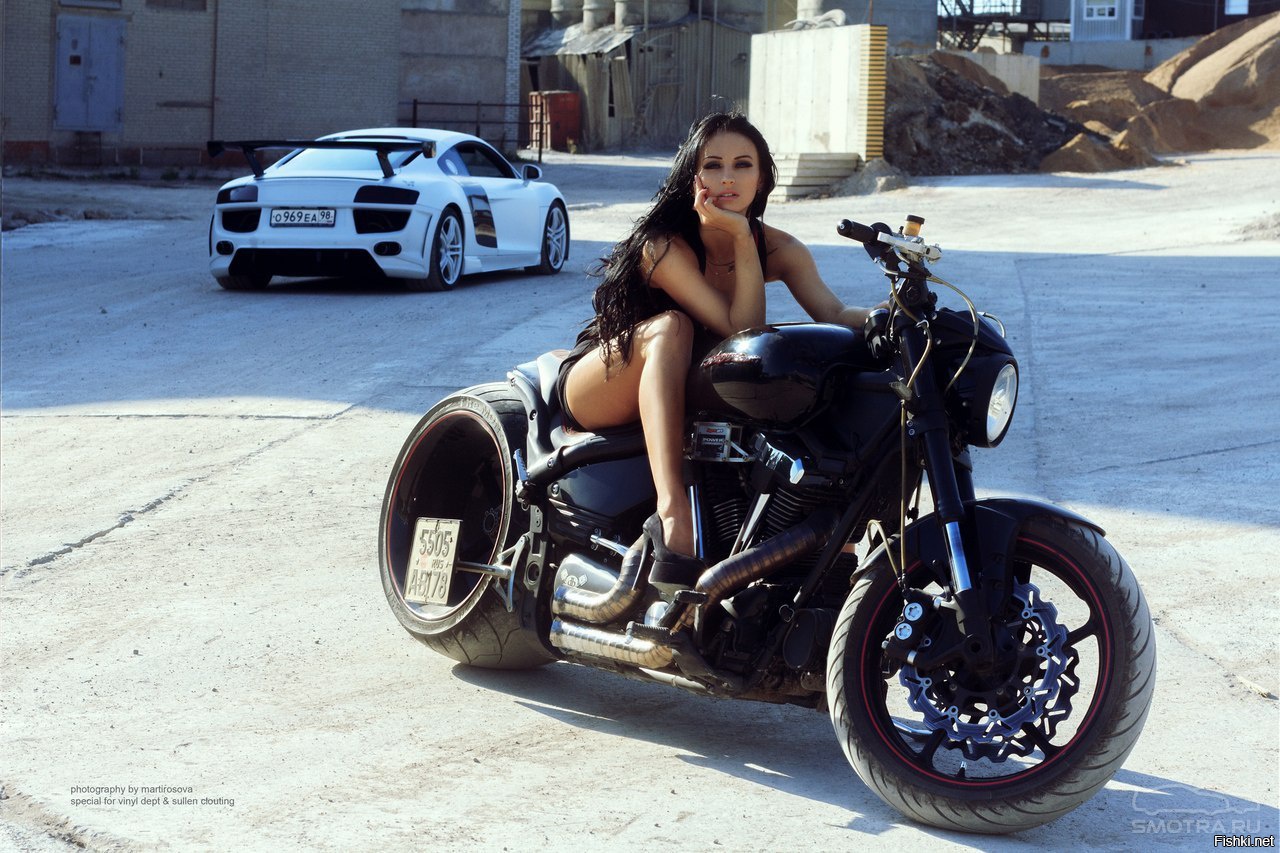 Sexy model Brunettes on a motorcycle in Virginia Beach